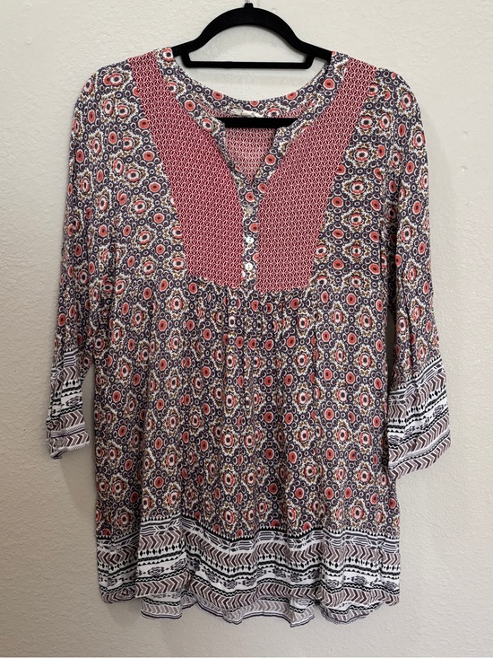 easel Tops - Easel Boho Printed Peasant Tunic Blouse Size Medium